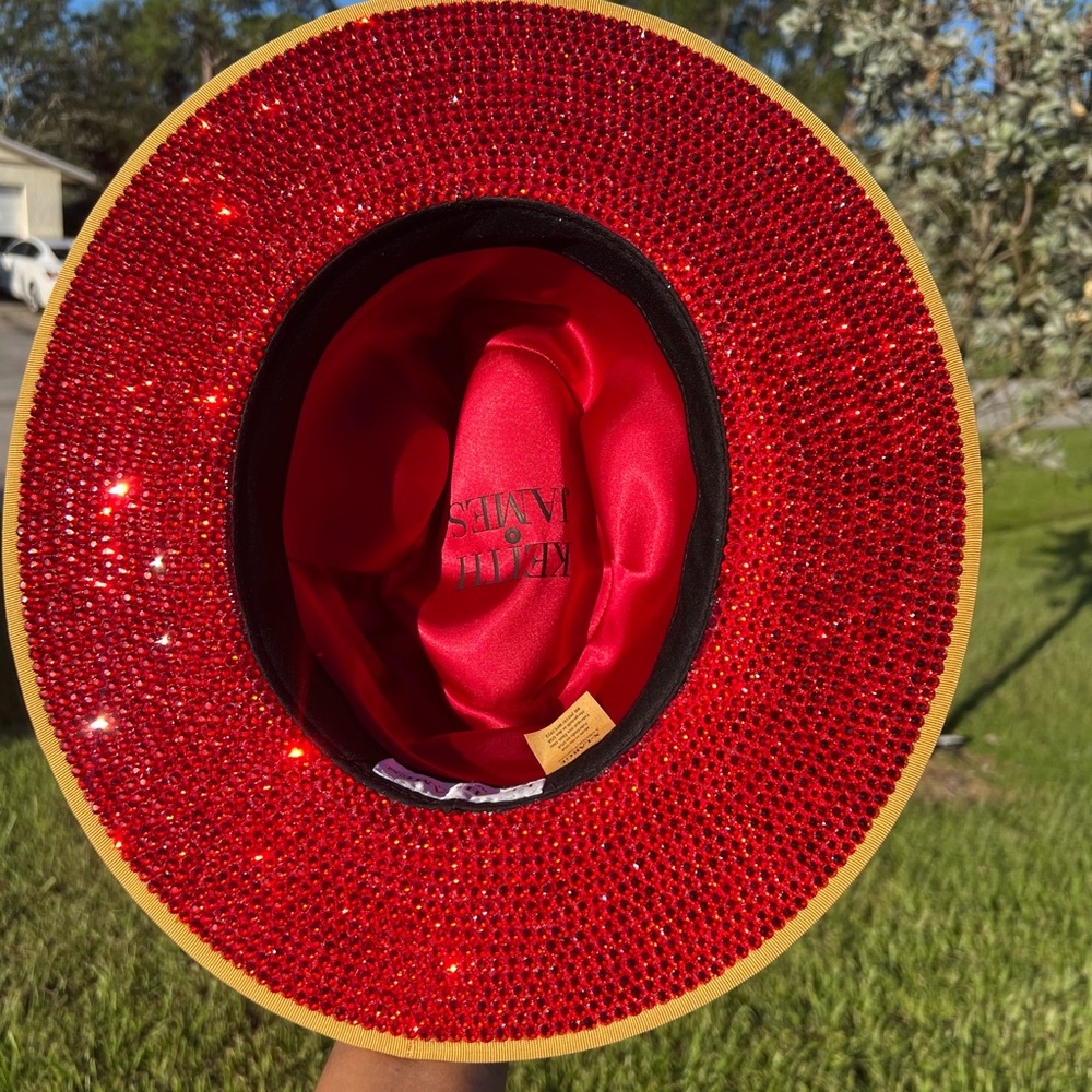 Customized KEITH JAMES Queen Red-Brim Wool Swarovski Crystal KEITH JAMES Fedora